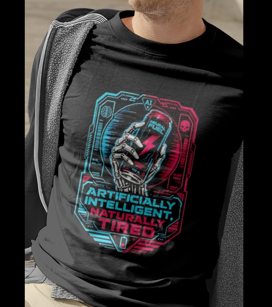 Neural Fuel Cyborg Hand Energy Drink Artifically Intelligent Naturally Tired T-Shirt