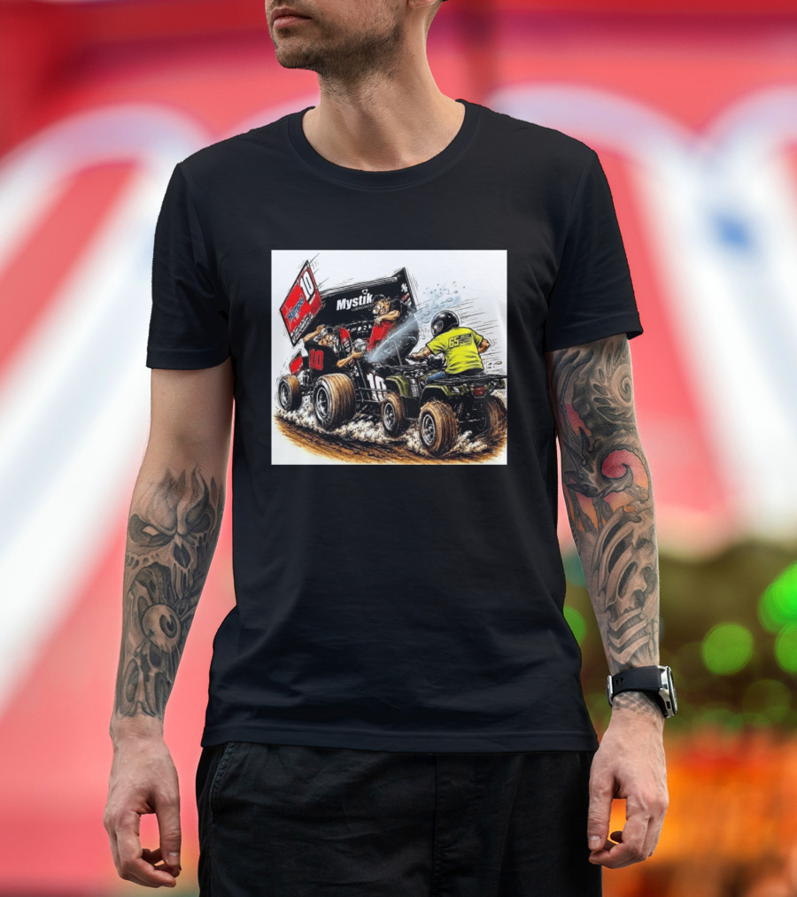 ATV Racing Action With Mystik Lubricants Dirt Track Riders Off Road Racing Vehicles And Hampel 65 Speed Shop T-Shirt