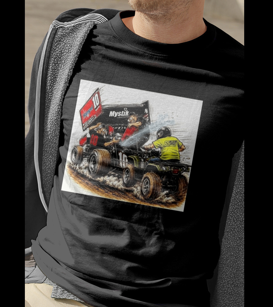 ATV Racing Action With Mystik Lubricants Dirt Track Riders Off Road Racing Vehicles And Hampel 65 Speed Shop T-Shirt