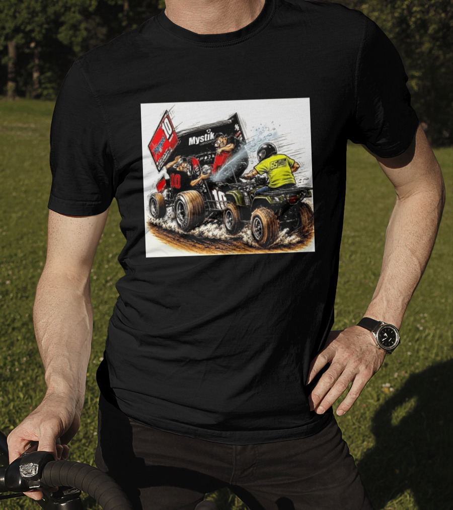 ATV Racing Action With Mystik Lubricants Dirt Track Riders Off Road Racing Vehicles And Hampel 65 Speed Shop T-Shirt