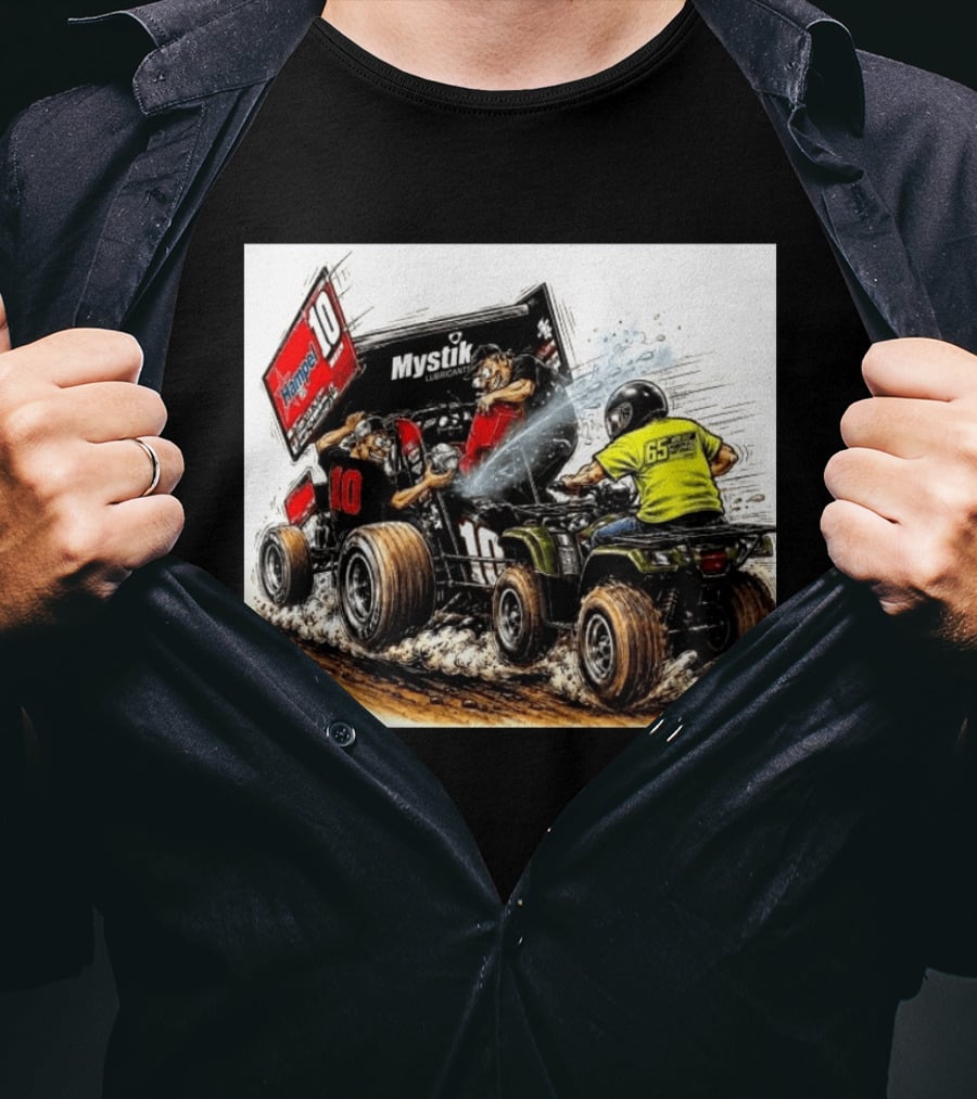 ATV Racing Action With Mystik Lubricants Dirt Track Riders Off Road Racing Vehicles And Hampel 65 Speed Shop T-Shirt