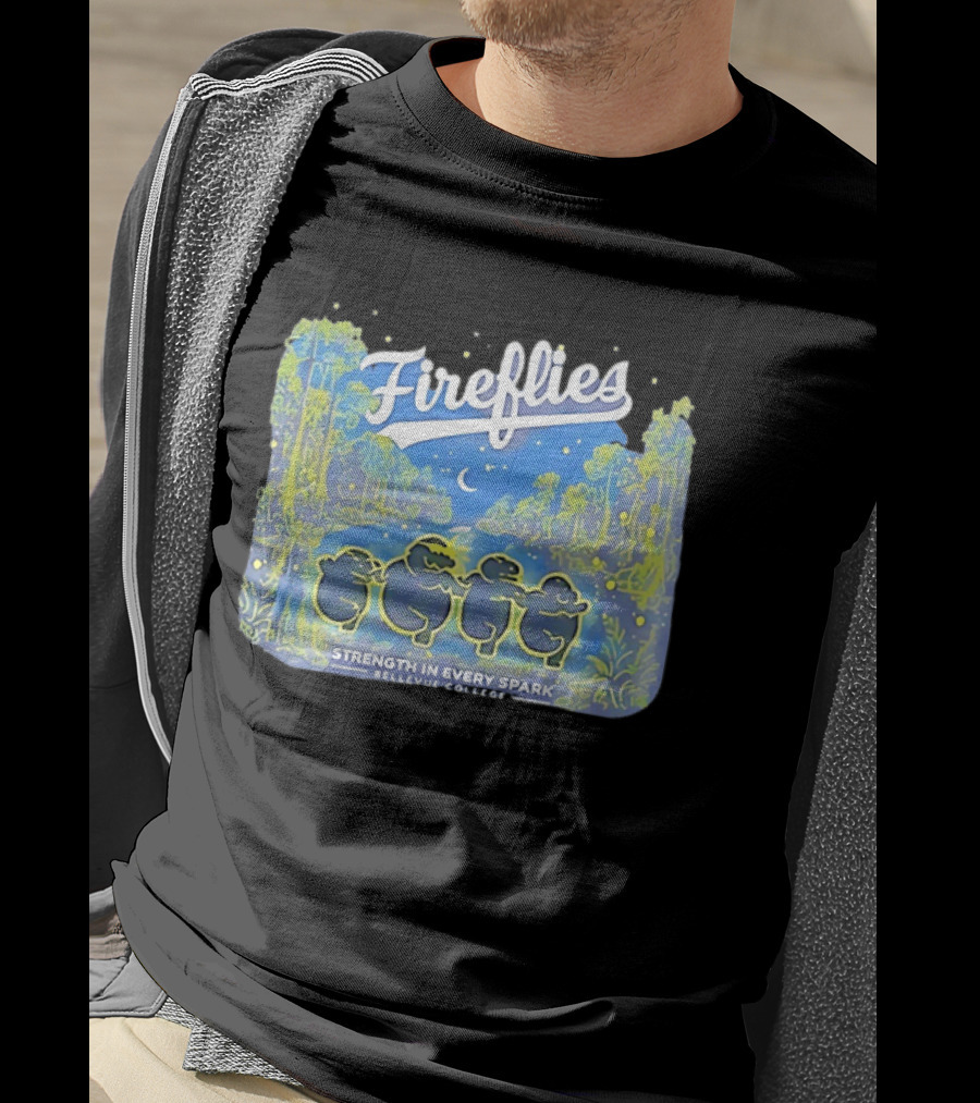 Fireflies Bellevue College Strength In Every Spark Under Night Sky T-Shirt