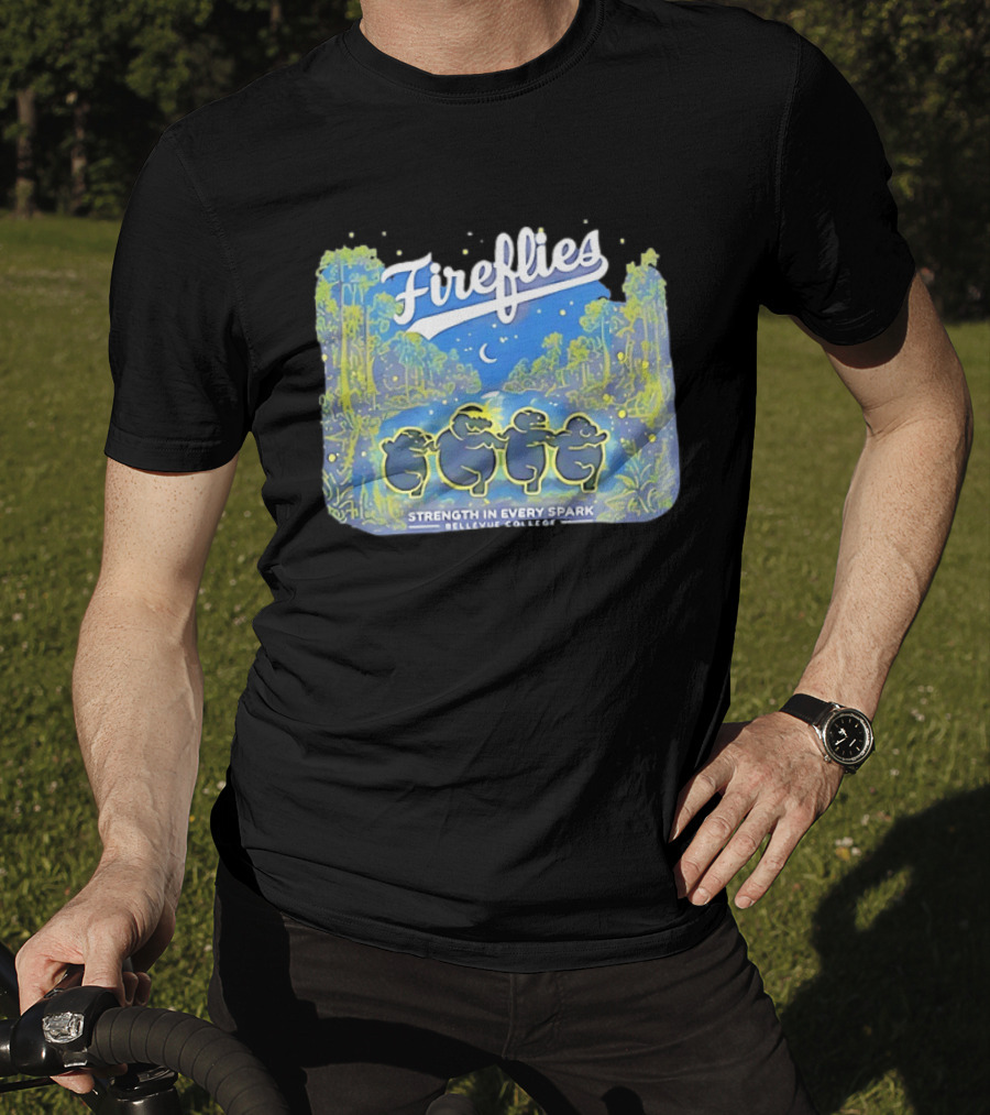 Fireflies Bellevue College Strength In Every Spark Under Night Sky T-Shirt