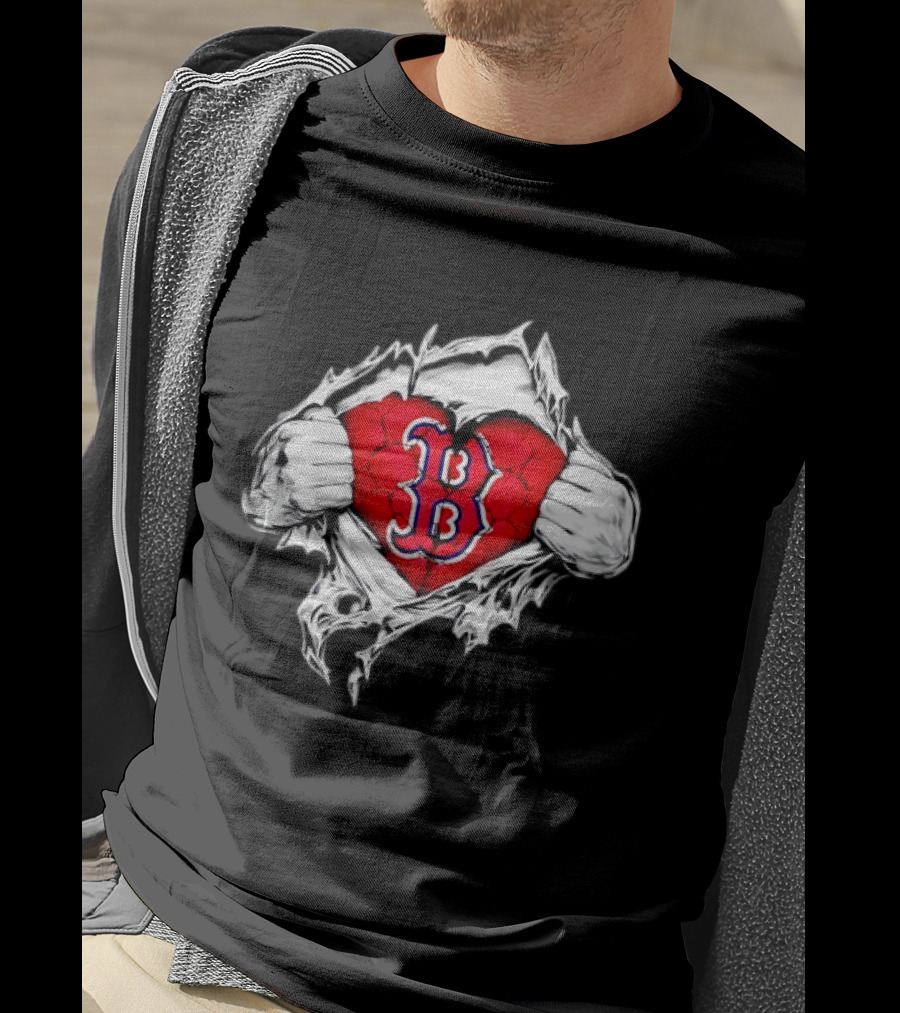 Boston Red Sox Heart Ripped Chest MLB Baseball Fan T-Shirt