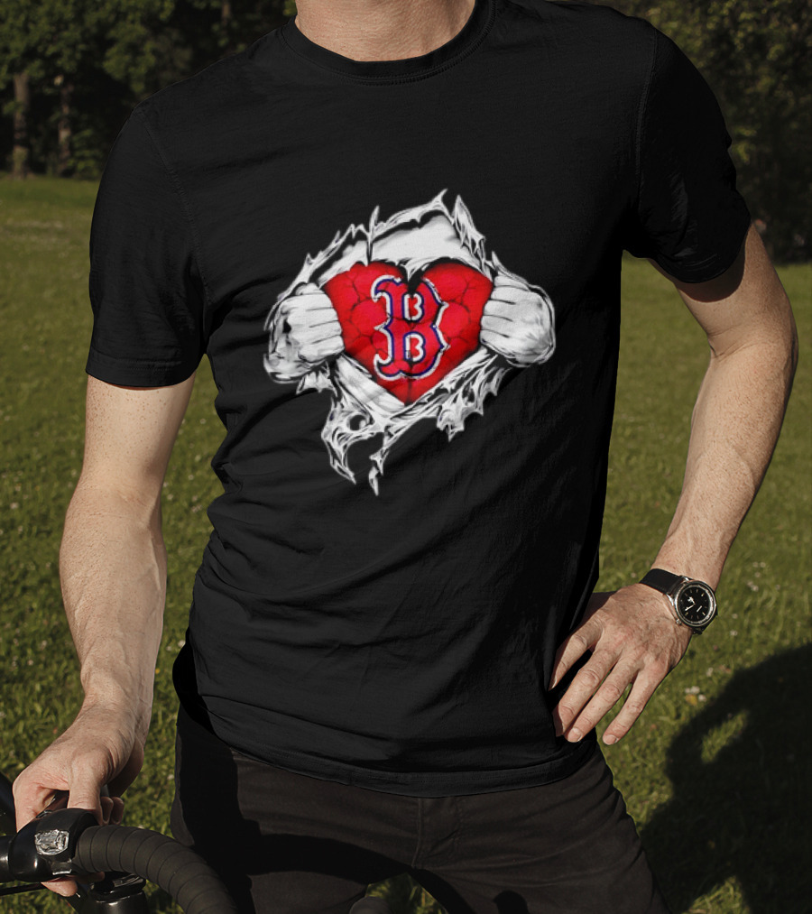 Boston Red Sox Heart Ripped Chest MLB Baseball Fan T-Shirt
