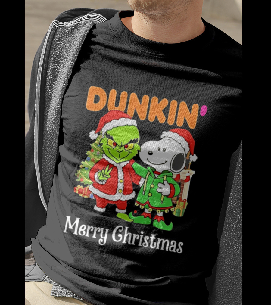 Dunkin Merry Christmas Grinch Snoopy Santas T-Shirt