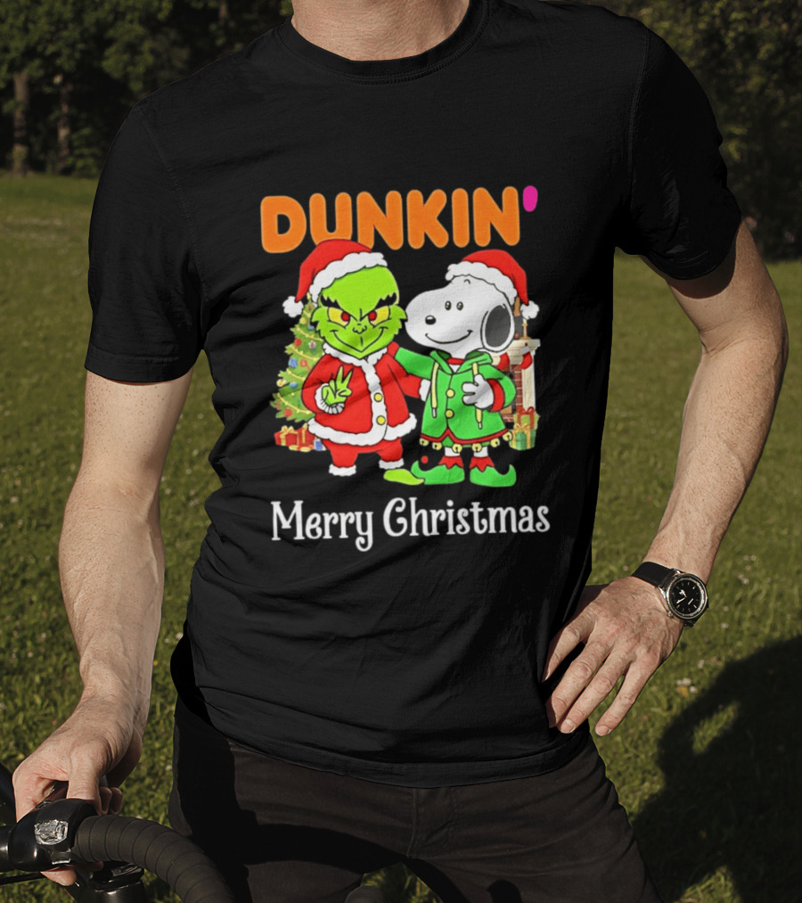 Dunkin Merry Christmas Grinch Snoopy Santas T-Shirt