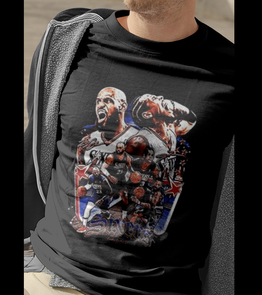 Philadelphia Sixers LeBron James Allen Iverson Crossover Collage T-Shirt