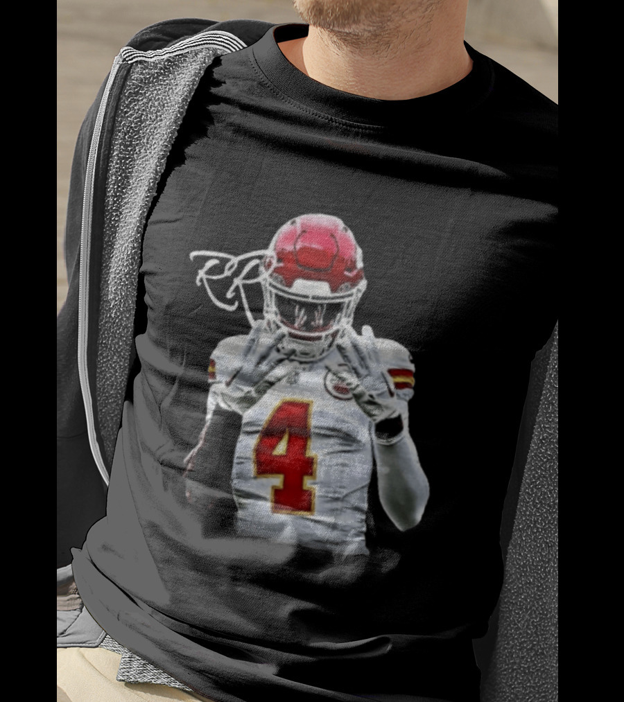 Rashee Rice Number 4 Kansas City Chiefs Football RP Helmet And Jersey T-Shirt