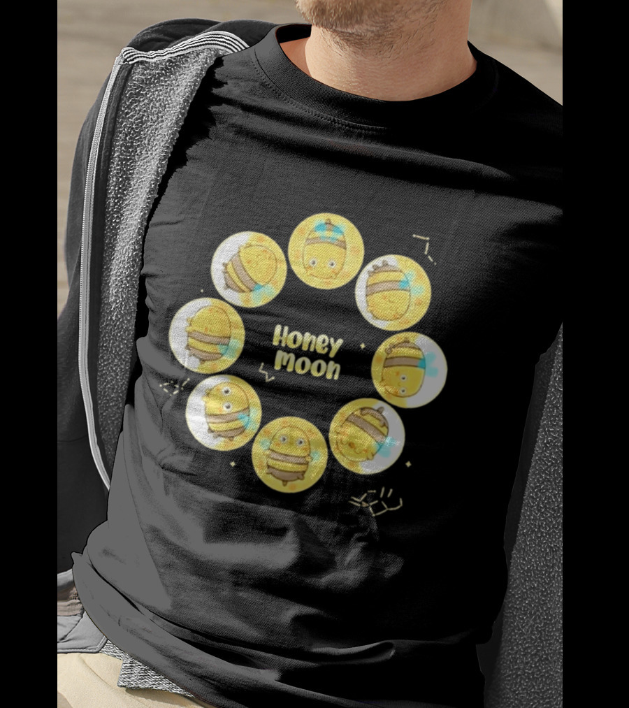 Honey Moon Bee Phases Cute Cartoon Bees In Lunar Cycle T-Shirt
