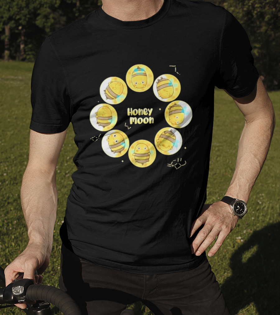 Honey Moon Bee Phases Cute Cartoon Bees In Lunar Cycle T-Shirt