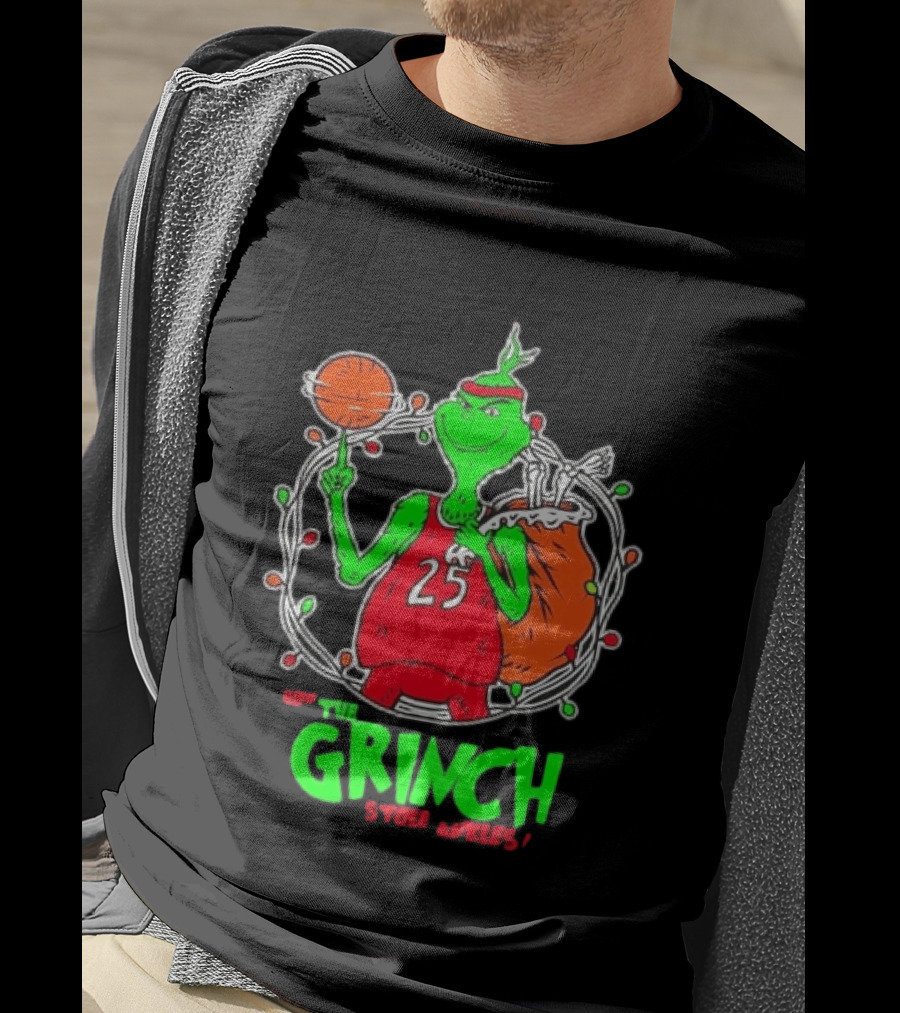 The Grinch Basketball Christmas Lights Jersey 25 Stole Ankles Green T-Shirt