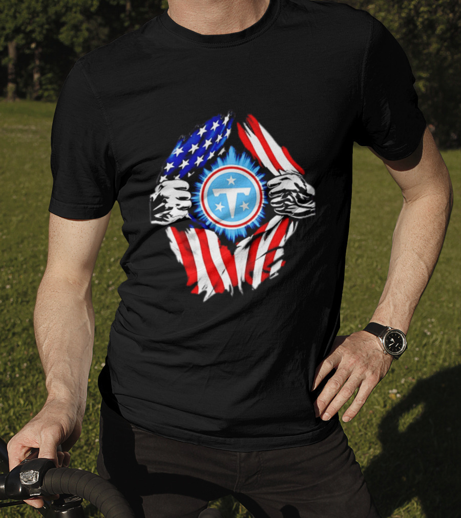 Tennessee Titans American Flag Ripped Chest USA Football Fan T-Shirt