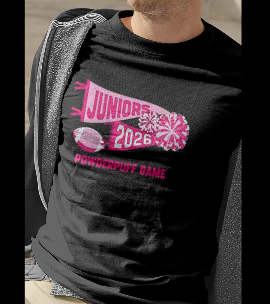 Juniors 2026 Powderpuff Game Pom Poms And Football T-Shirt