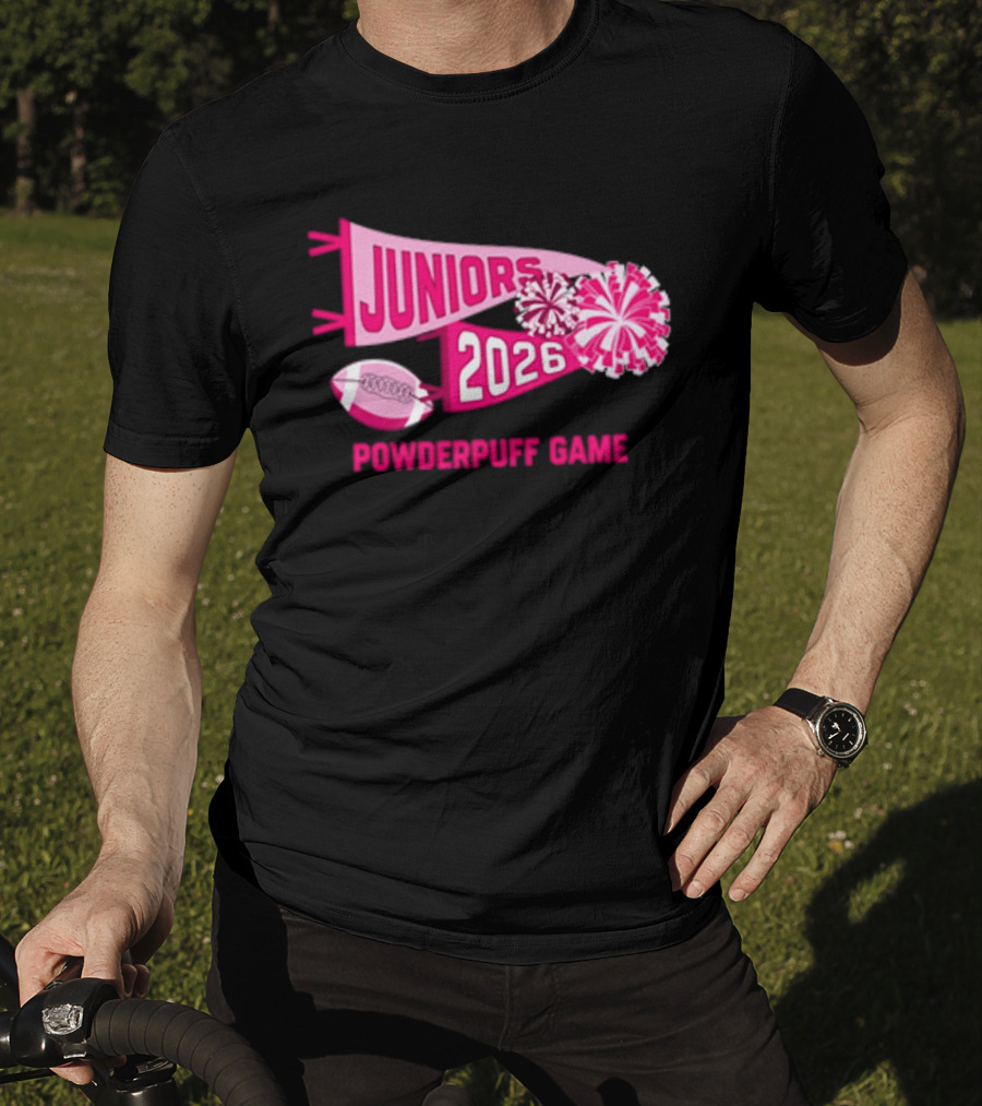 Juniors 2026 Powderpuff Game Pom Poms And Football T-Shirt