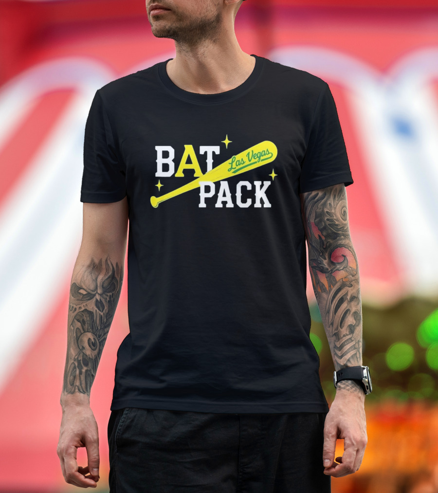 Las Vegas Bat Pack Yellow Baseball Bat Logo With Stars T-Shirt