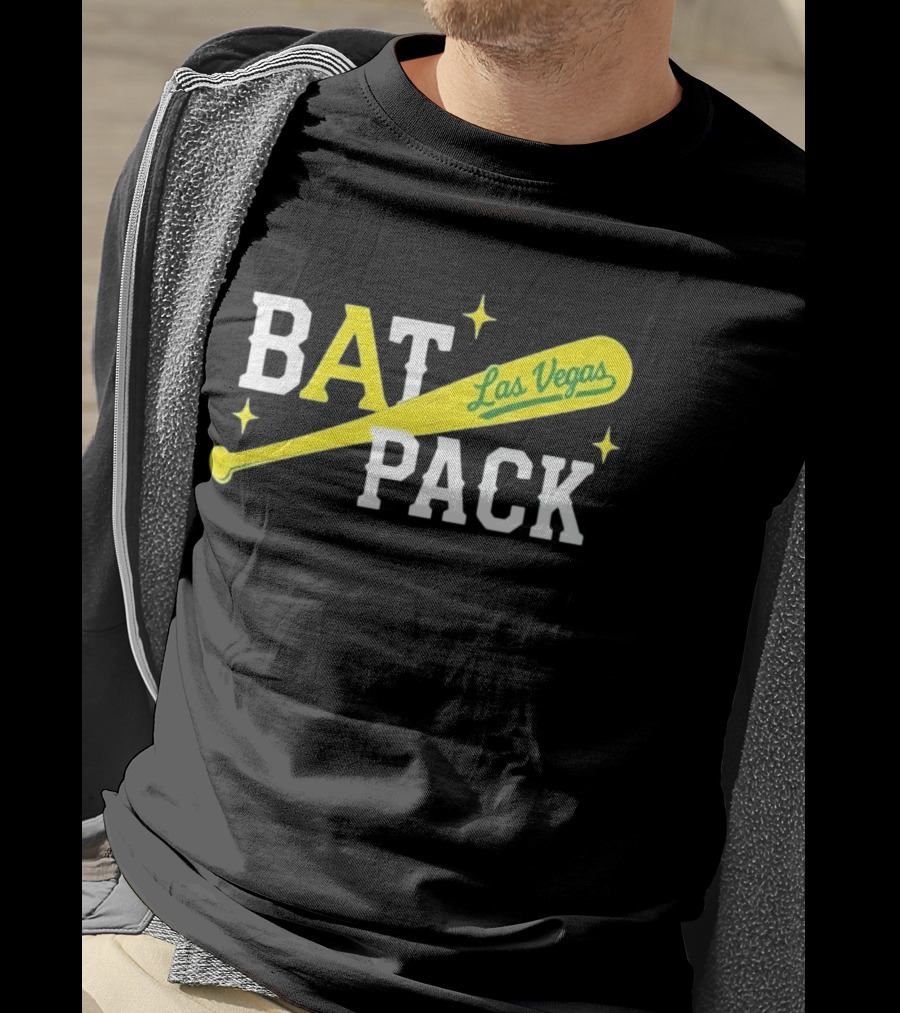 Las Vegas Bat Pack Yellow Baseball Bat Logo With Stars T-Shirt
