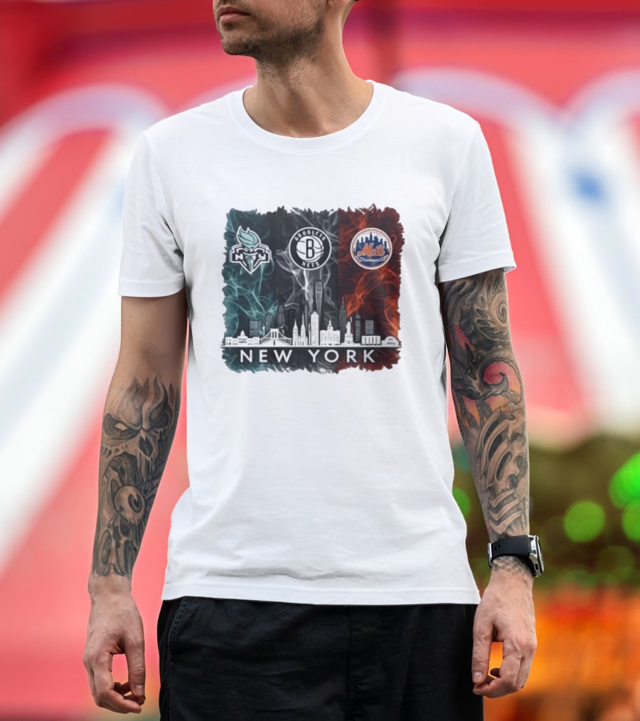 Brooklyn Nets New York Mets Liberty 2026 Celebration Skyline T-Shirt
