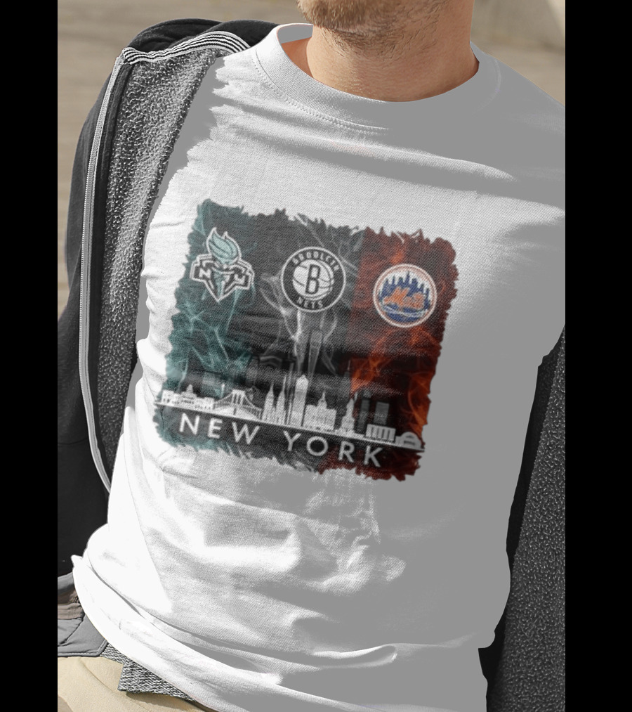 Brooklyn Nets New York Mets Liberty 2026 Celebration Skyline T-Shirt