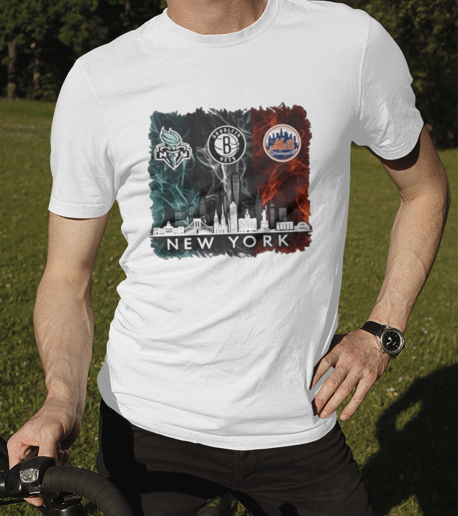 Brooklyn Nets New York Mets Liberty 2026 Celebration Skyline T-Shirt