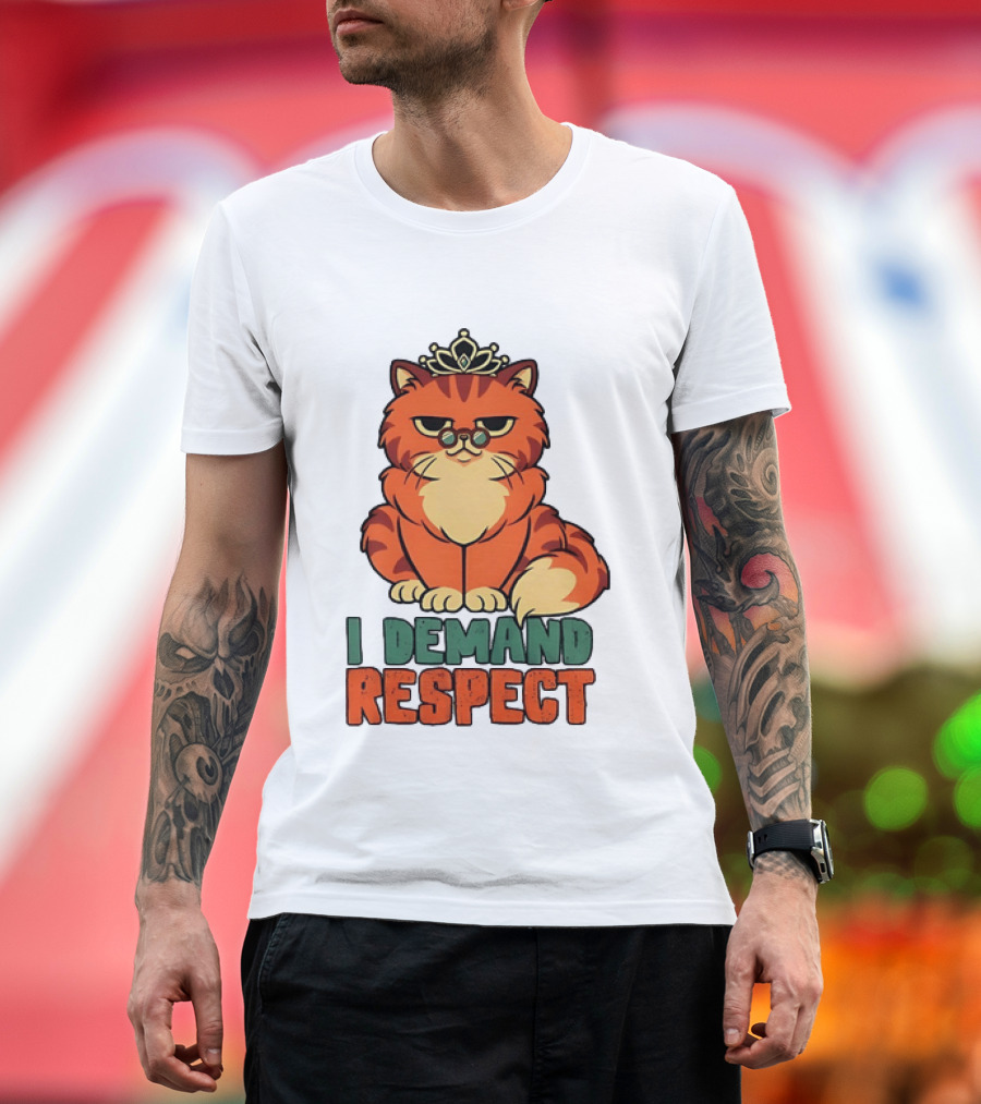 Cat With Crown I Demand Respect Pet Lover Distressed T-Shirt