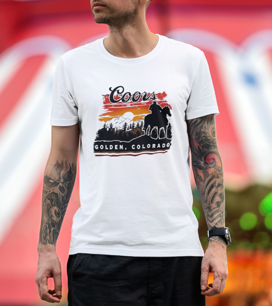 Coors Golden Colorado Cowboy Sunset Mountains T-Shirt