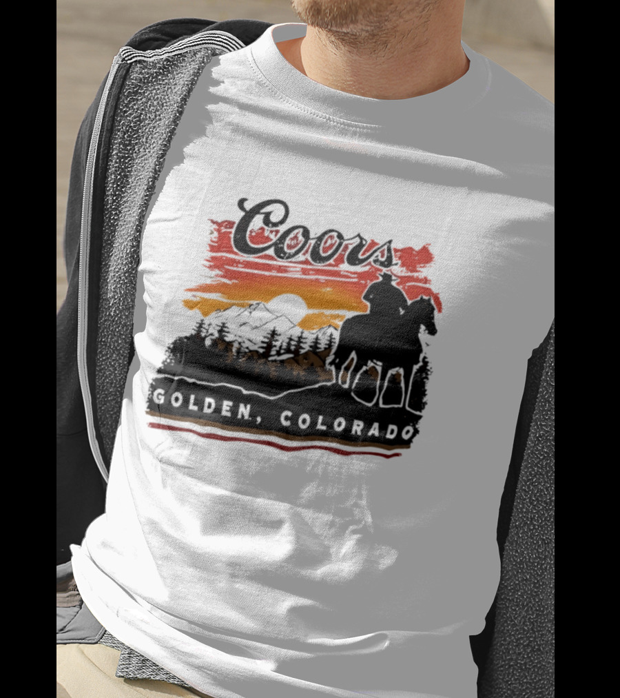 Coors Golden Colorado Cowboy Sunset Mountains T-Shirt