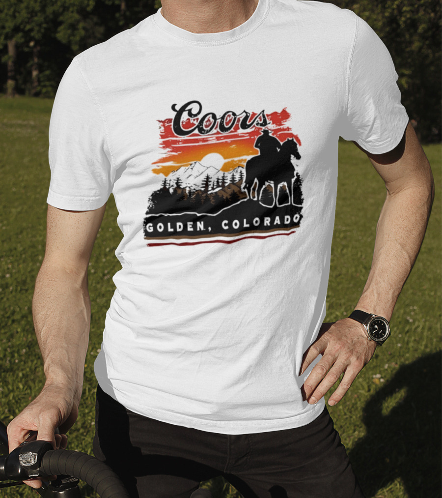 Coors Golden Colorado Cowboy Sunset Mountains T-Shirt
