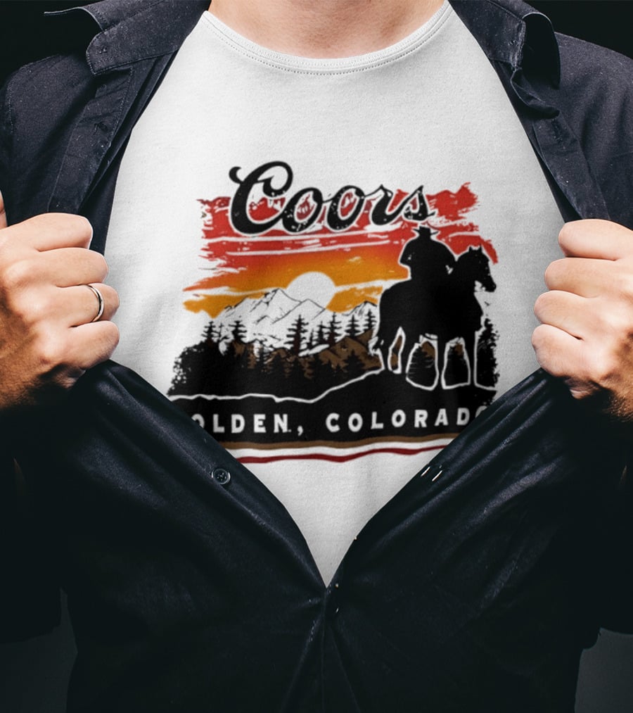 Coors Golden Colorado Cowboy Sunset Mountains T-Shirt