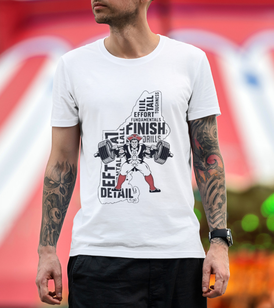 Pat Patriot Colonial Barbell Finish Drill Effort Detail T-Shirt