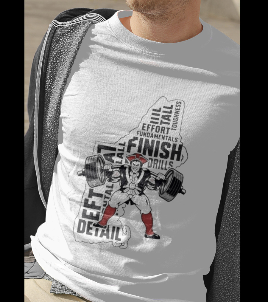 Pat Patriot Colonial Barbell Finish Drill Effort Detail T-Shirt