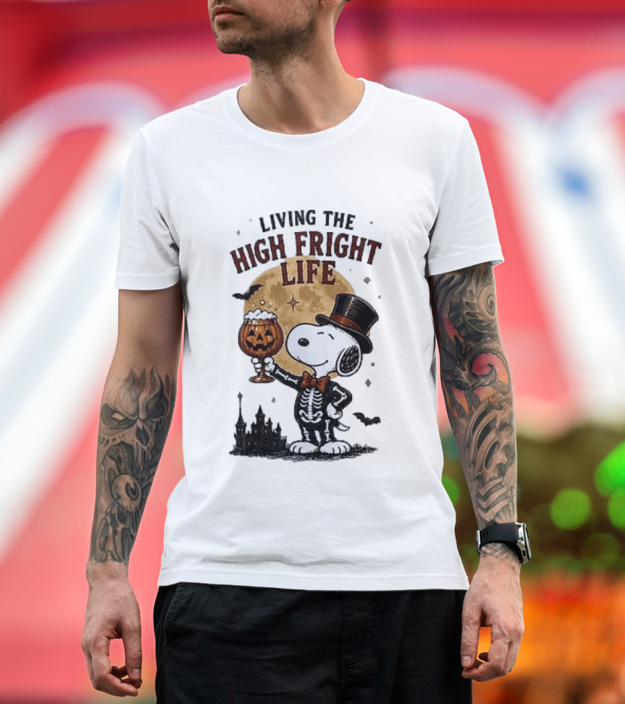 Peanuts Snoopy Living The High Fright Life Halloween Moon Pumpkin T-Shirt