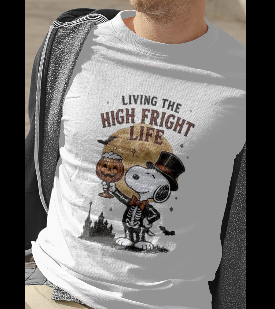 Peanuts Snoopy Living The High Fright Life Halloween Moon Pumpkin T-Shirt