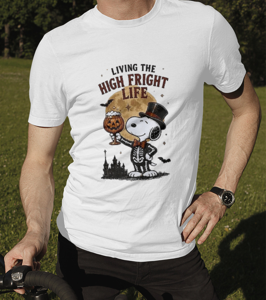 Peanuts Snoopy Living The High Fright Life Halloween Moon Pumpkin T-Shirt