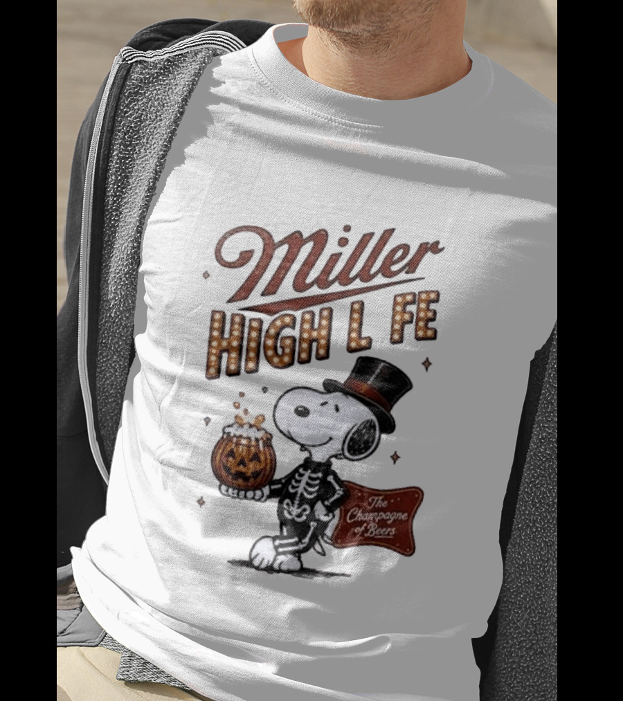 Miller High Life Snoopy Skeleton Halloween The Champagne Of Beers T-Shirt