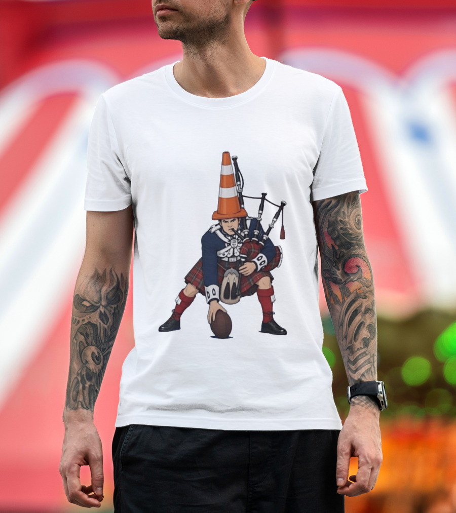 Scottish Bagpiper Traffic Cone American Football Fusion T-Shirt