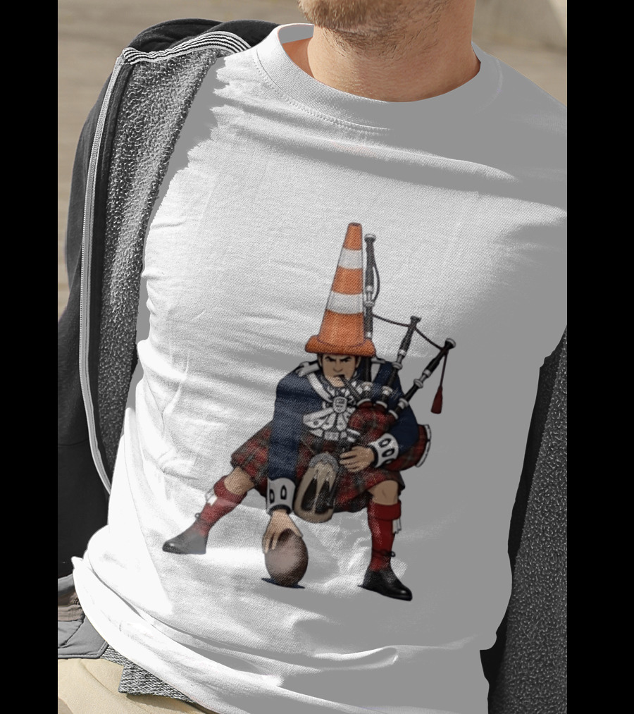 Scottish Bagpiper Traffic Cone American Football Fusion T-Shirt