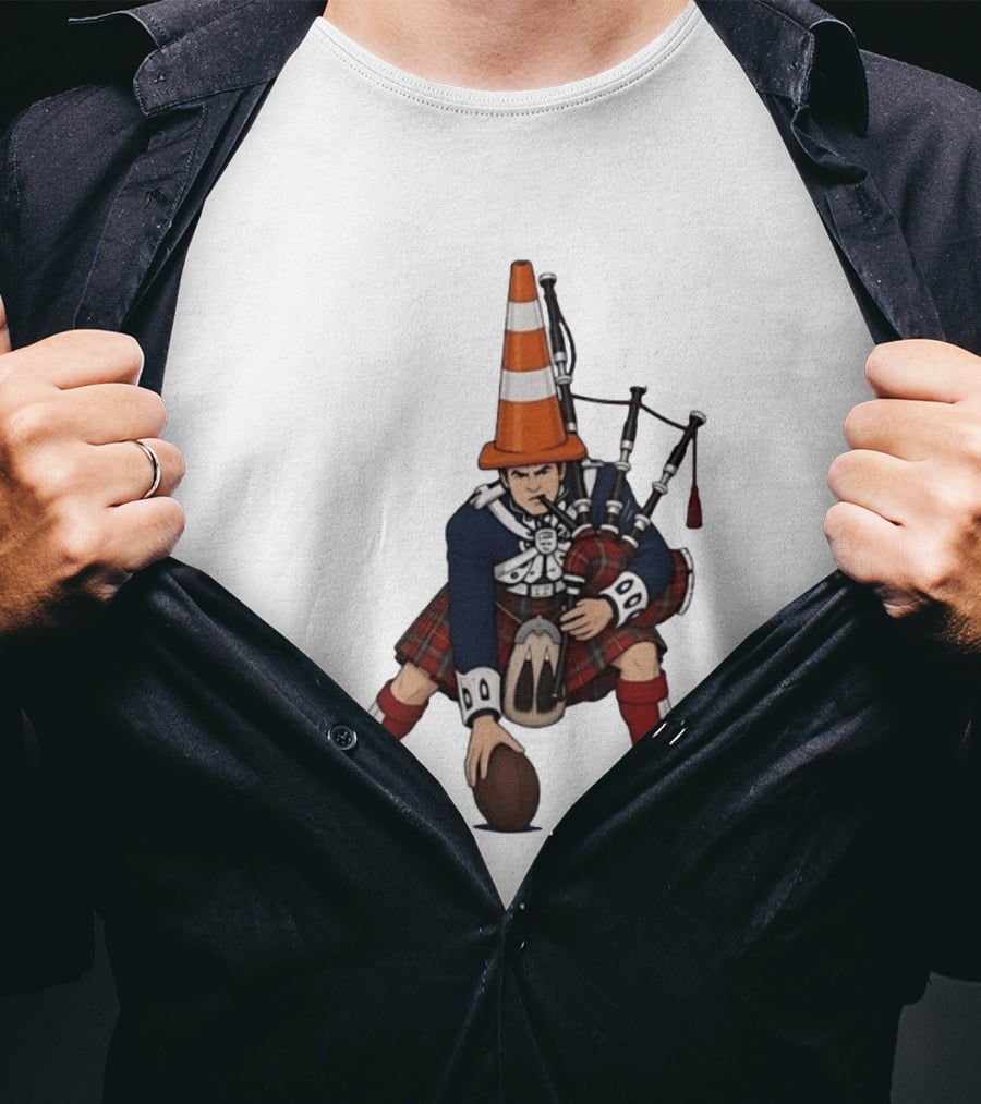 Scottish Bagpiper Traffic Cone American Football Fusion T-Shirt