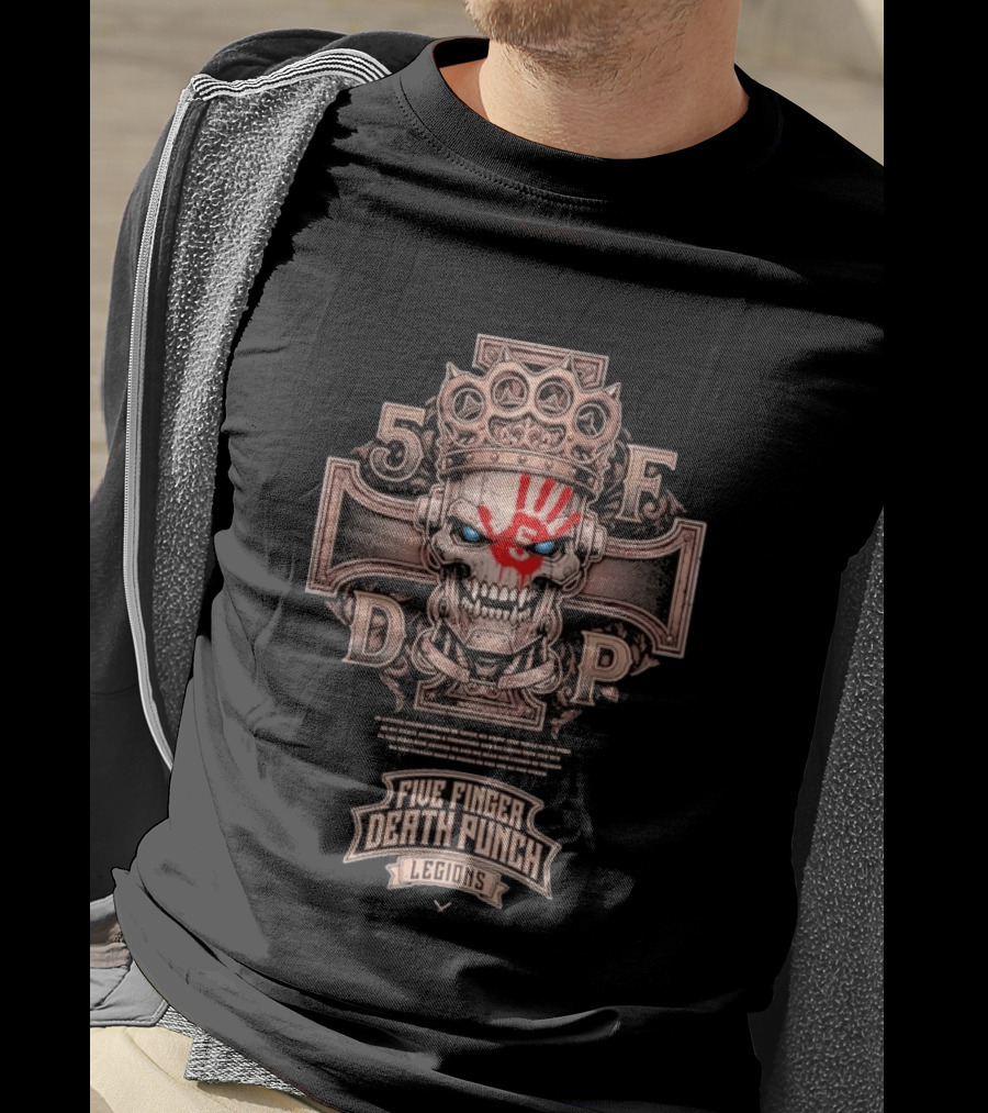Five Finger Death Punch Legions Skull Crown Handprint Cross T-Shirt