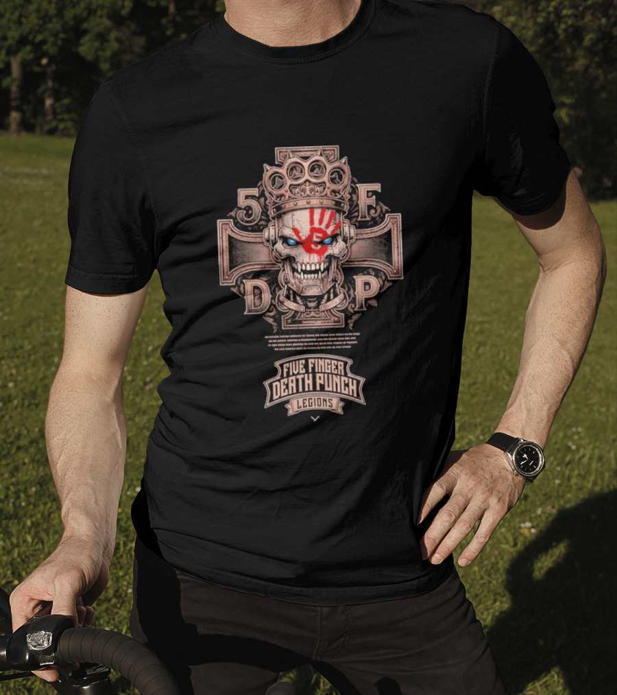 Five Finger Death Punch Legions Skull Crown Handprint Cross T-Shirt