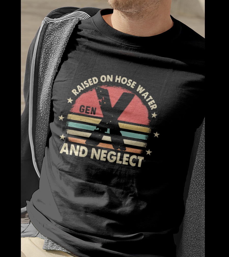 Gen X Raised On Hose Water And Neglect Vintage 70s Style Retro Stripes T-Shirt