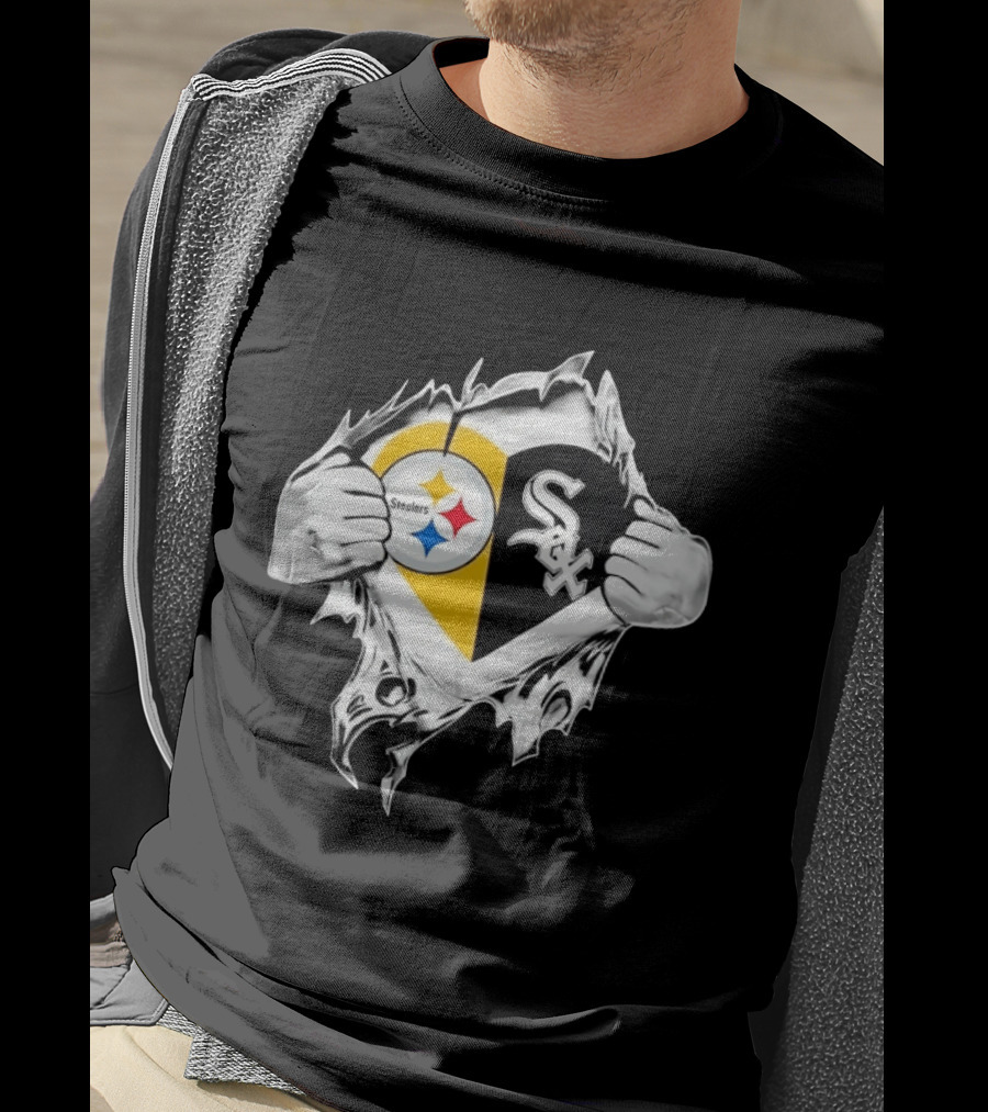 Pittsburgh Steelers Chicago White Sox Heart Superman Chest Rip T-Shirt