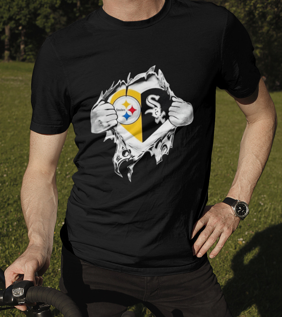 Pittsburgh Steelers Chicago White Sox Heart Superman Chest Rip T-Shirt