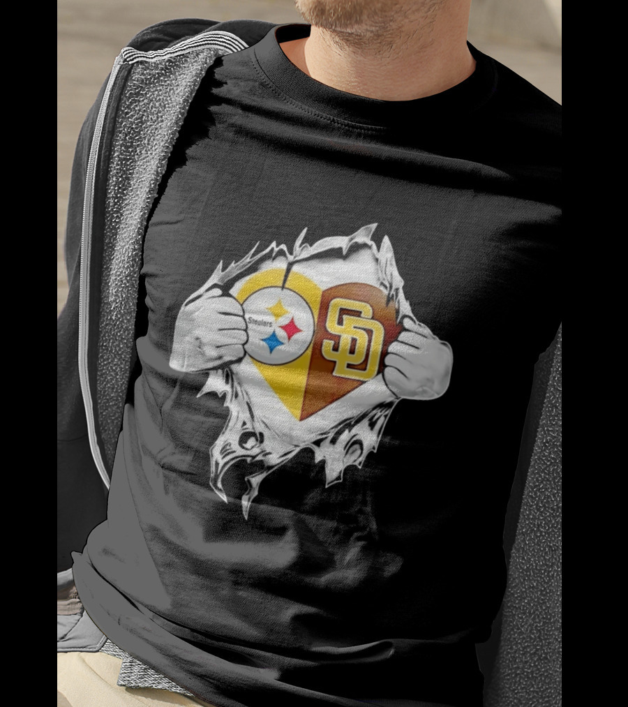 Pittsburgh Steelers San Diego Padres Heart Superman Chest Rip T-Shirt