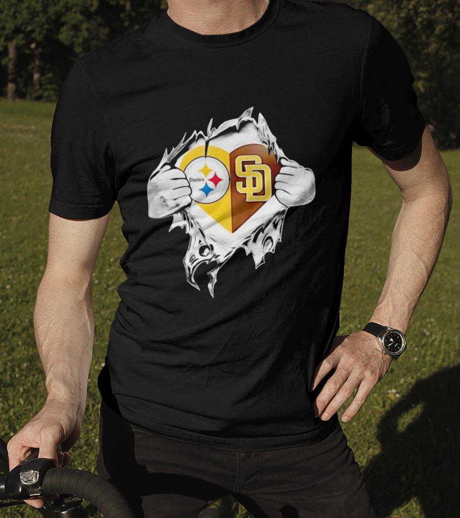 Pittsburgh Steelers San Diego Padres Heart Superman Chest Rip T-Shirt