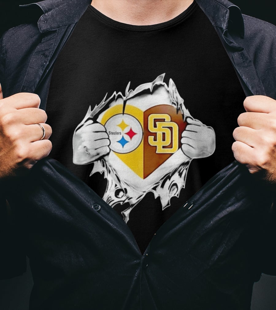 Pittsburgh Steelers San Diego Padres Heart Superman Chest Rip T-Shirt