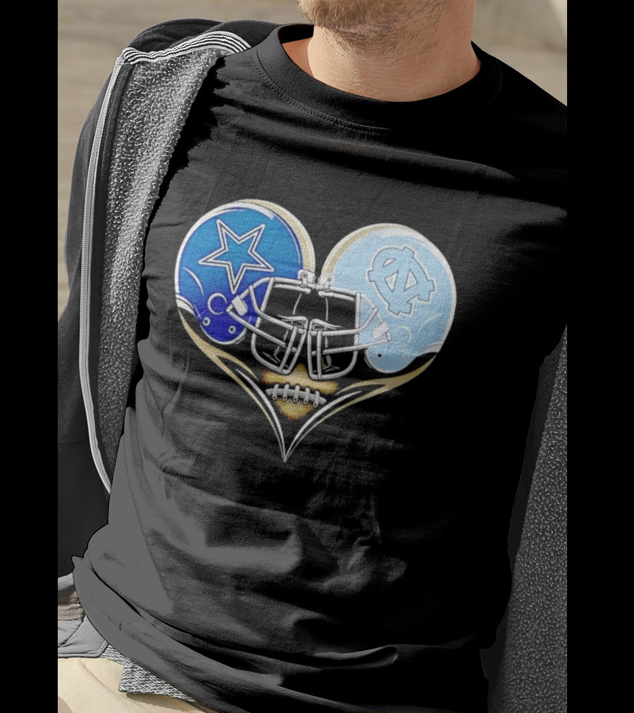 Dallas Cowboys North Carolina Tar Heels Heart Helmet Football T-Shirt