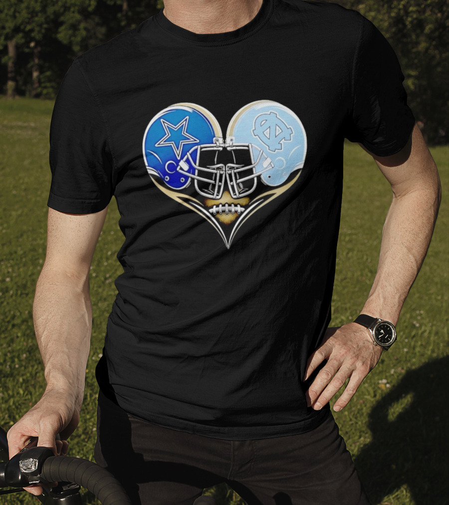 Dallas Cowboys North Carolina Tar Heels Heart Helmet Football T-Shirt
