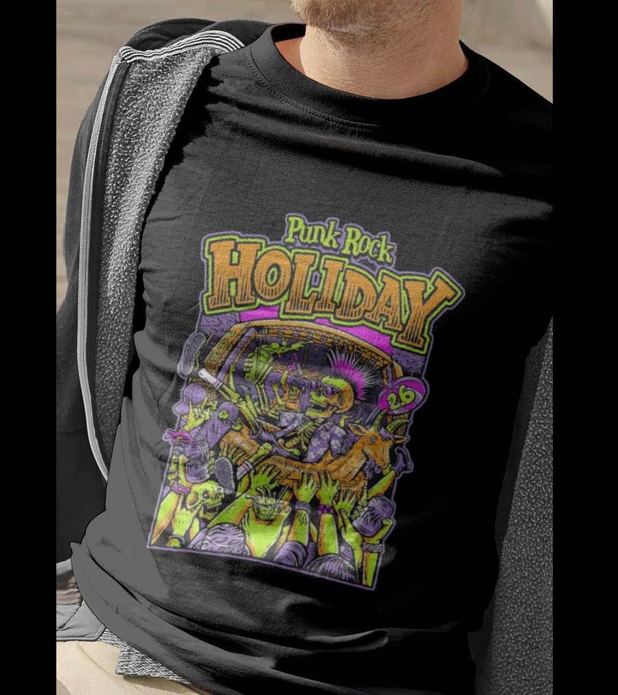 Punk Rock Holiday Skeleton Goat Crowd Surfing Music Festival 26 Summer T-Shirt