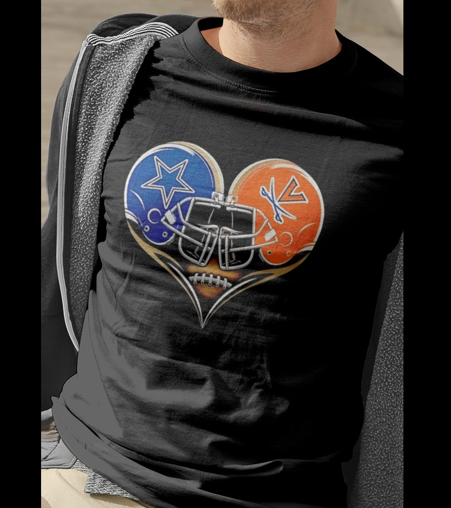 Dallas Cowboys Virginia Cavaliers Heart Helmet Football Fusion T-Shirt